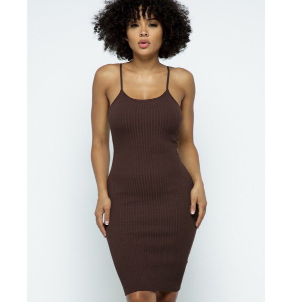 Womens Brown Spaghetti Strap Mini Dress